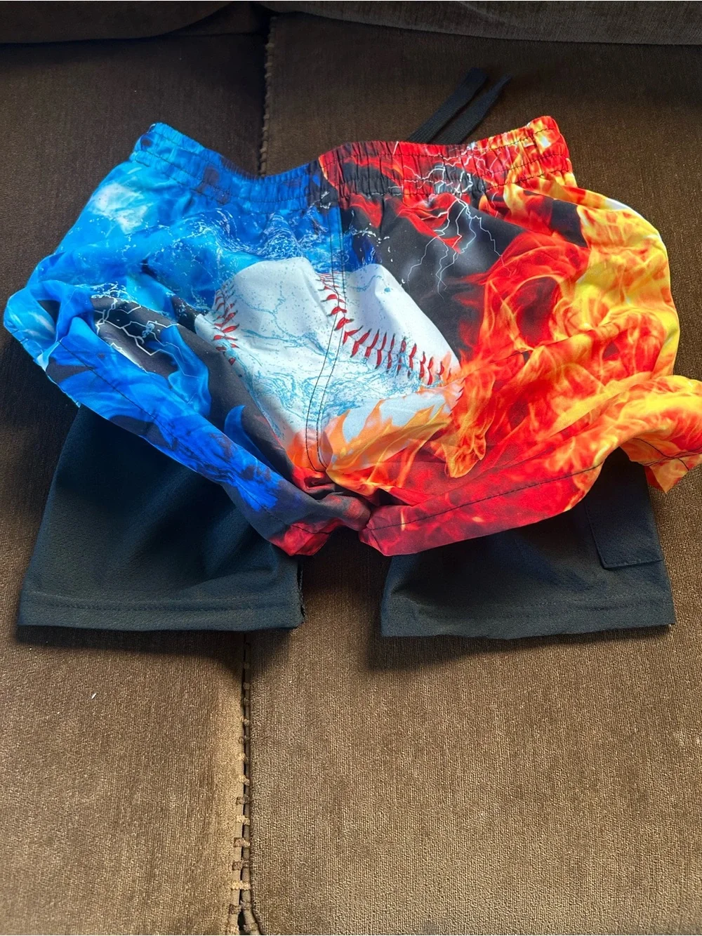 Fire & Ice Baseball Boys Swim Shorts - Red Blue and Black